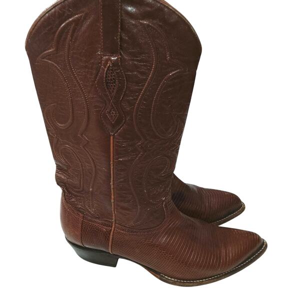 Mens Western Reptile skin cowboy boots SZ 10 brown Point toe made USA Los Altos - Picture 1 of 12